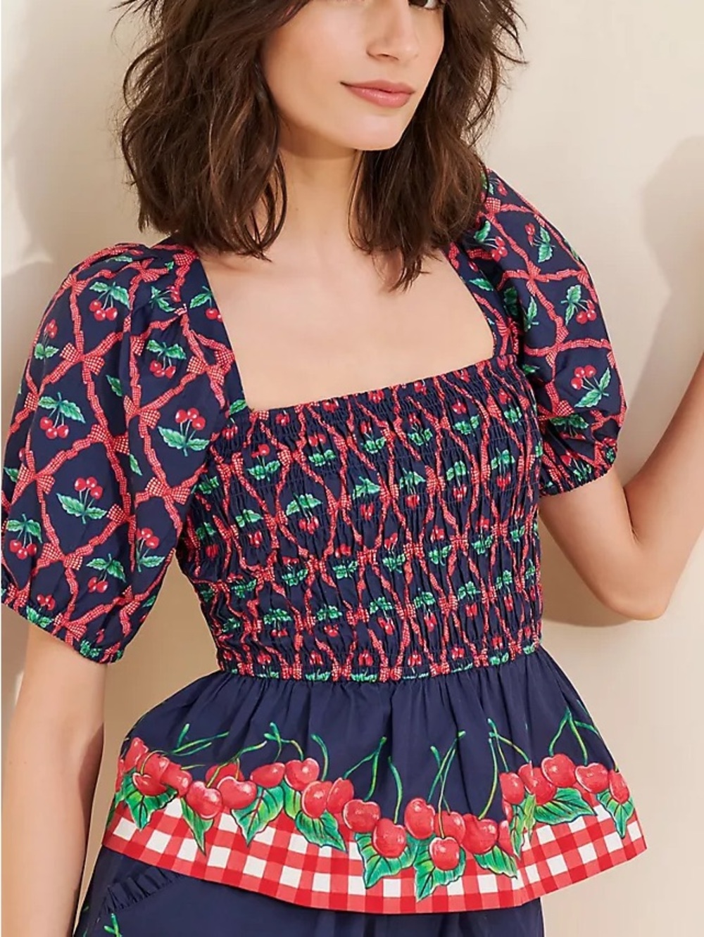 Damson Madder Allegra Cherry Pie puff sleeve blouse size UK 16/US 12